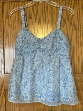Hollister baby doll top blue floral large L